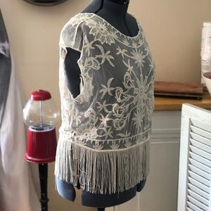 Boho Floral Embroidered Sleevless Fringe Top